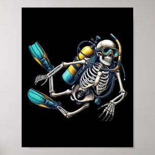 Halloween Skeleton Scuba Diver Poster