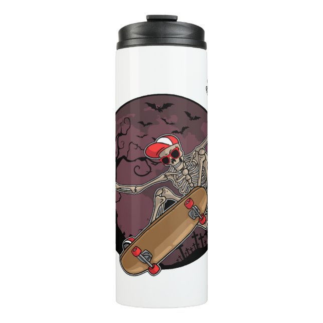 Halloween Skeleton Skater Thermosbecher (Vorderseite)