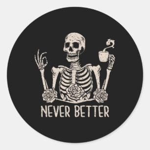 Halloween Skeleton Skull Women Drink Kaffee Nev Runder Aufkleber