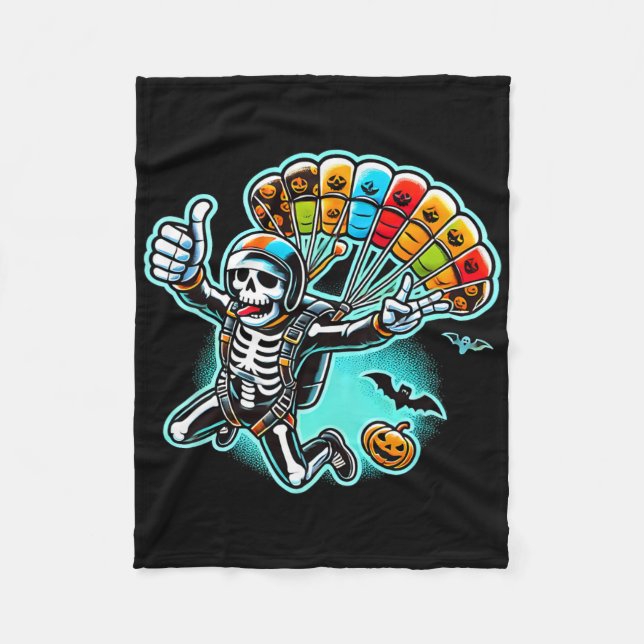 Halloween Skeleton Skydiving Fleecedecke (Vorderseite)