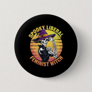 Halloween Skeleton Spooky Liberal Feminist Hexe F Button