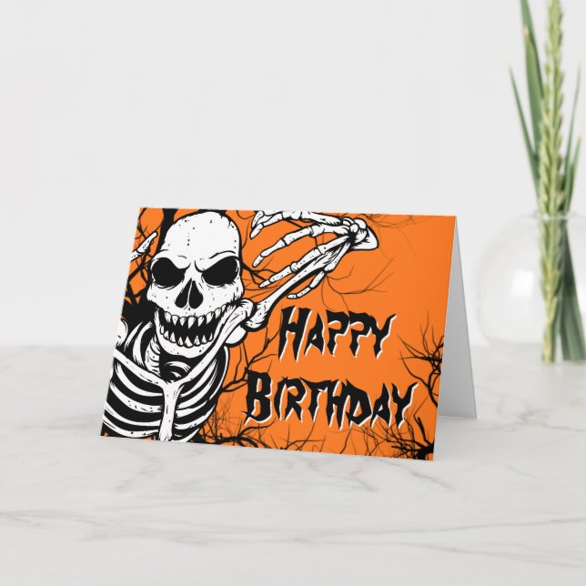Halloween Skeleton Spooky Orange Black Karte (Vorderseite)