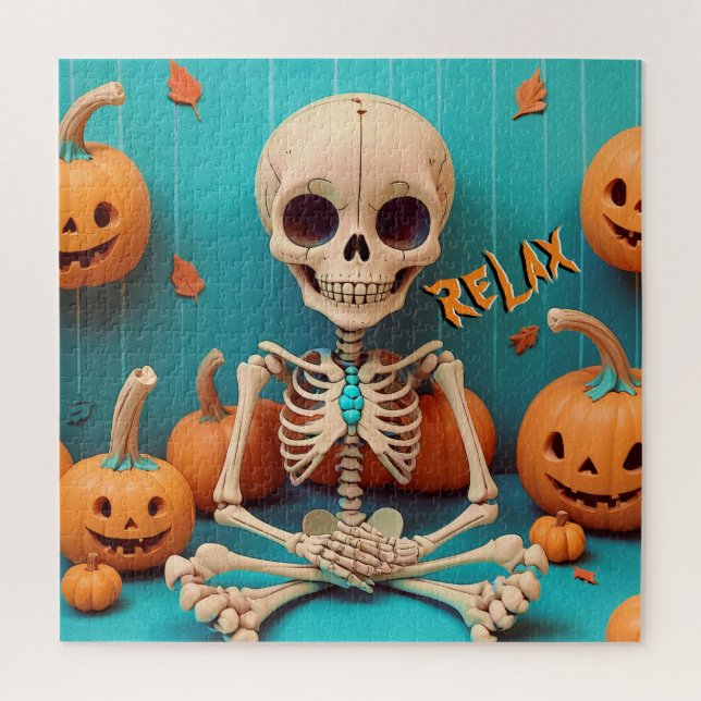 Halloween Skeleton Spooky Pumpkin Orange Cyan Text (Vertikal)