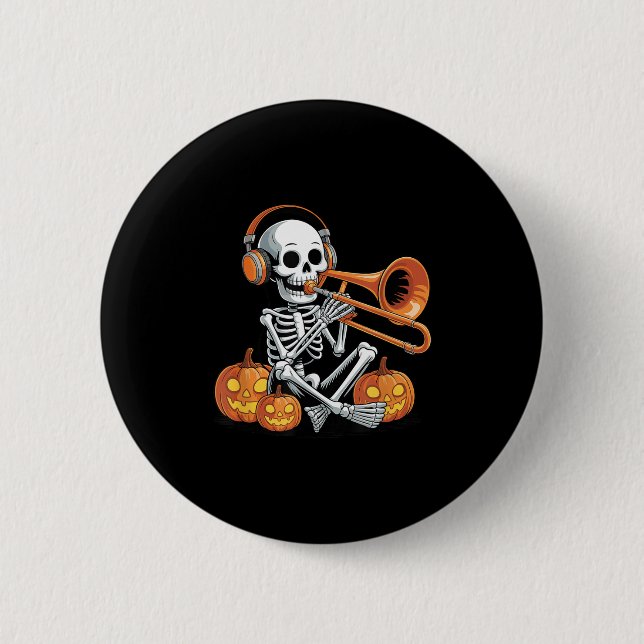 Halloween Skeleton Trombone Trombonist  Button (Vorderseite)