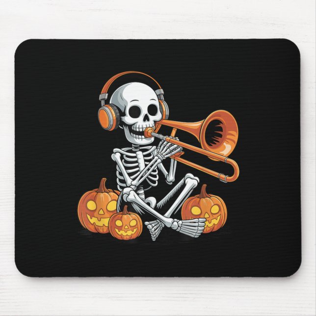 Halloween Skeleton Trombone Trombonist  Mousepad (Vorne)