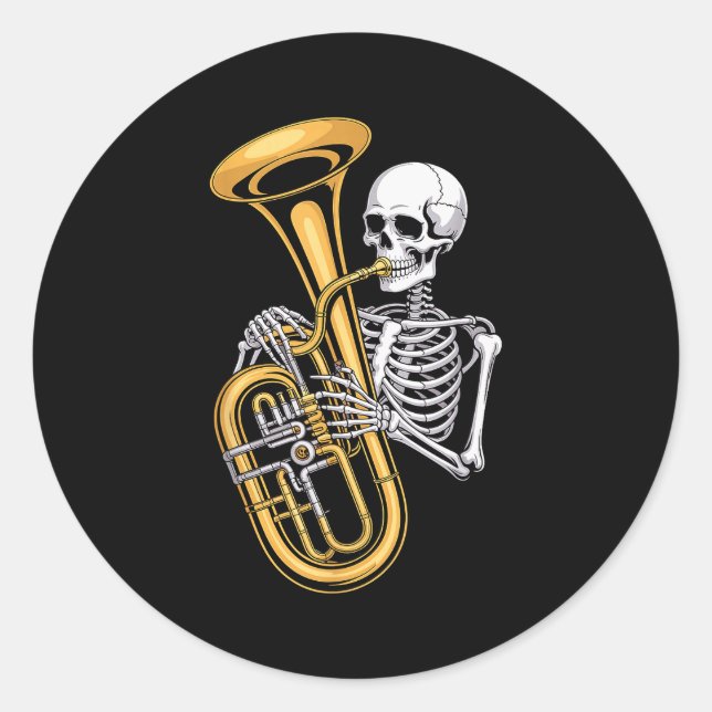 Halloween Skeleton Tuba Tubist  Runder Aufkleber (Vorderseite)
