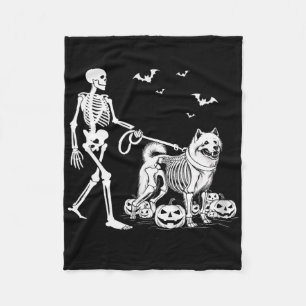 Halloween Skeleton Walking Samoyed Dog Fleecedecke