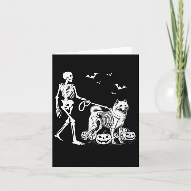 Halloween Skeleton Walking Samoyed Dog Karte (Vorderseite)