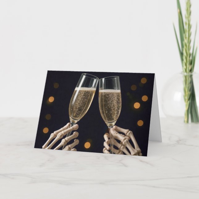 Halloween Skeleton Wedding Champagne Toast Karte (Vorderseite)