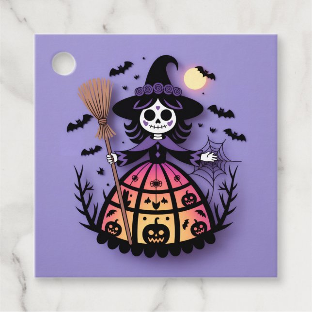 Halloween Skeleton Witch Geschenkanhänger (Vorderseite)