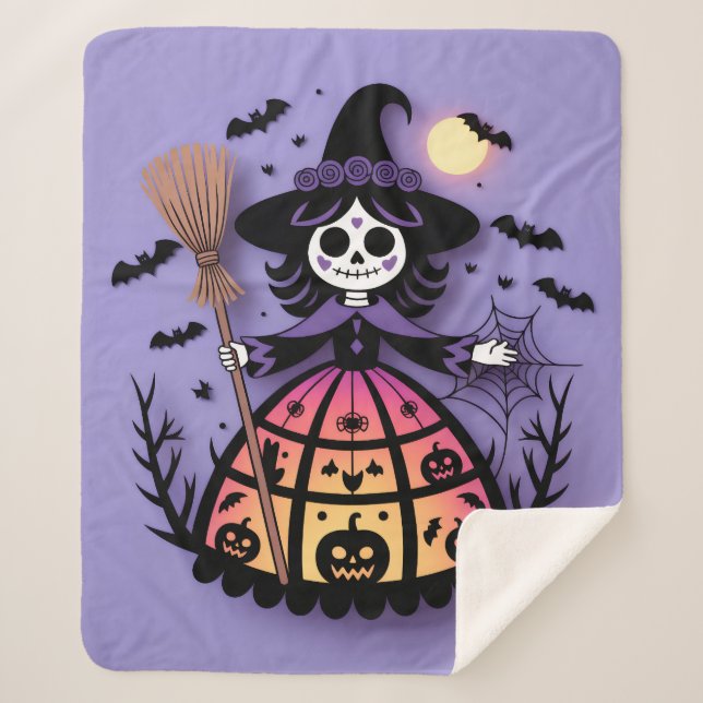 Halloween Skeleton Witch Sherpadecke (Vorderseite)