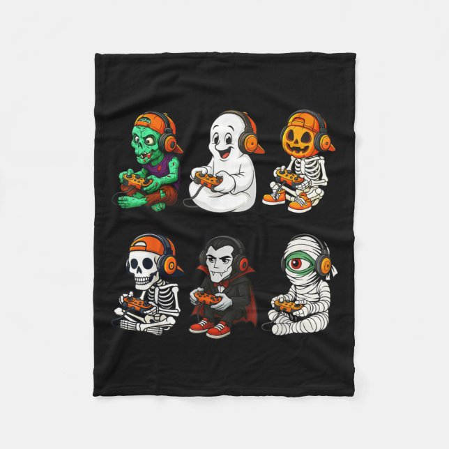 Halloween Skeleton, Zombie Gamer Video Gaming  Fleecedecke (Vorderseite)