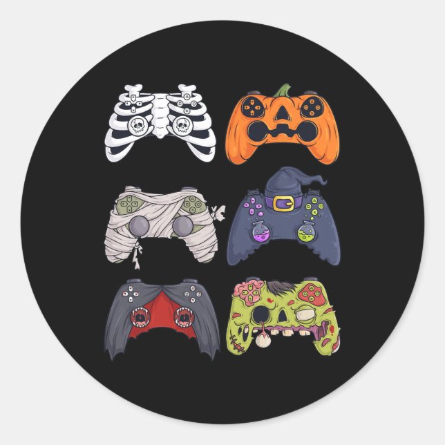 Halloween Skeleton Zombie Gaming Controller Mummy Runder Aufkleber (Vorderseite)