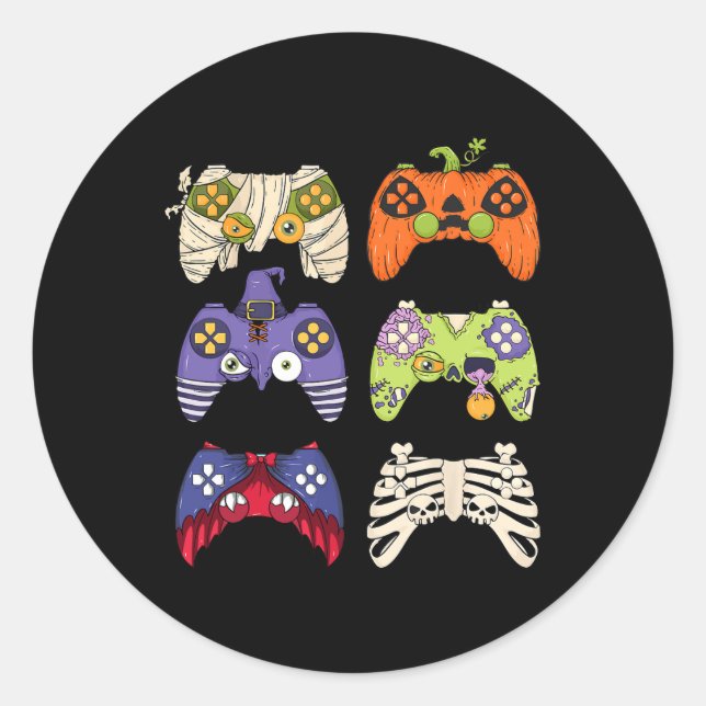Halloween Skeleton Zombie Gaming Controller Mummy Runder Aufkleber (Vorderseite)