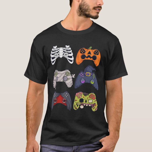 Halloween Skeleton Zombie Gaming Controller Mummy T-Shirt (Vorderseite)