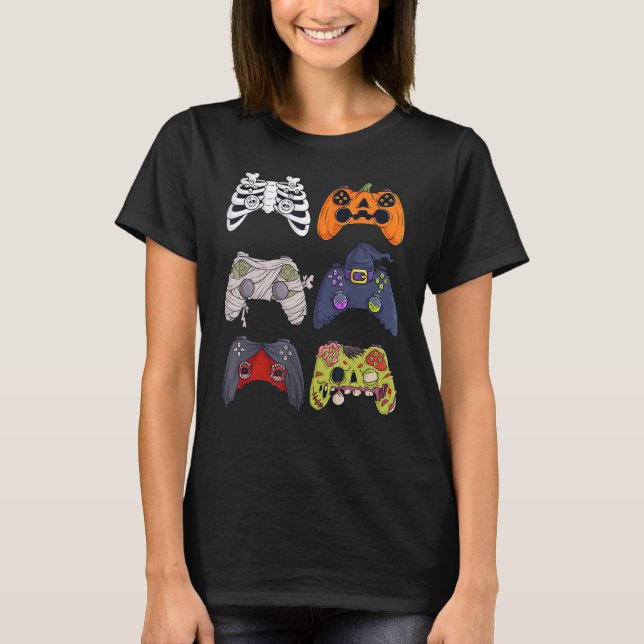 Halloween Skeleton Zombie Gaming Controller Mummy T-Shirt (Vorderseite)