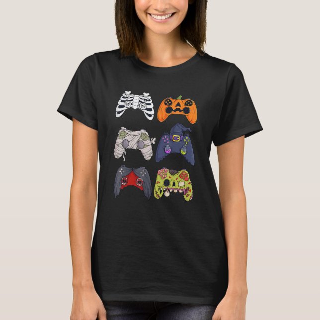 Halloween Skeleton Zombie Gaming Controllers Mummy T-Shirt (Vorderseite)