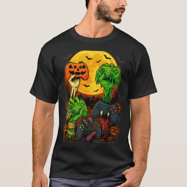 Halloween Skeleton Zombie Mummy Gaming Controller  T-Shirt (Vorderseite)
