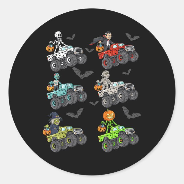 Halloween Skeleton Zombie Riding Monster Truck Vam Runder Aufkleber (Vorderseite)