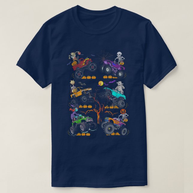 Halloween Skeleton Zombie Riding Monster Truck Vam T-Shirt (Design vorne)
