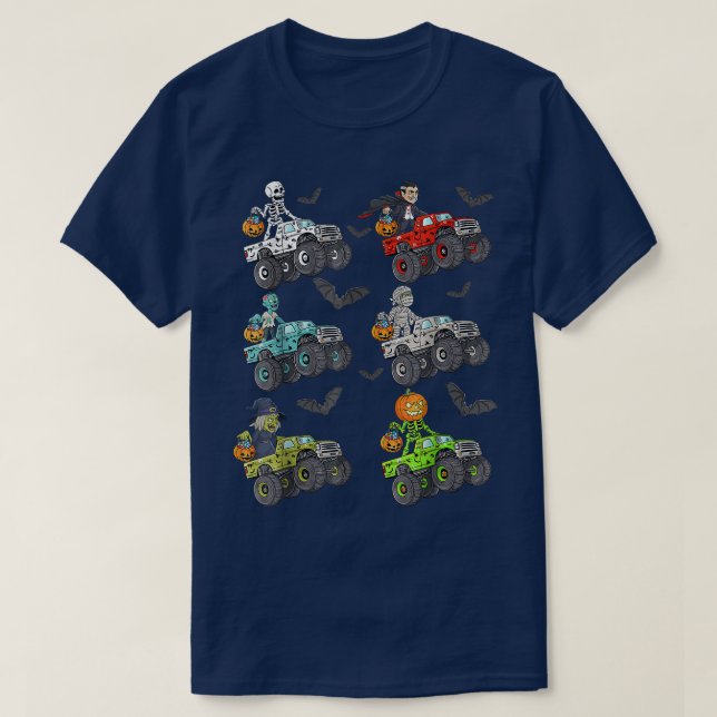 Halloween Skeleton Zombie Riding Monster Truck Vam T-Shirt (Design vorne)
