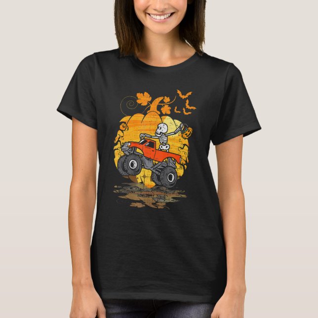 Halloween Skeleton Zombie Riding Monster Truck Vam T-Shirt (Vorderseite)
