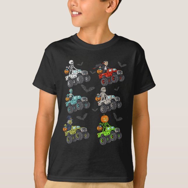 Halloween Skeleton Zombie Riding Monster Truck Vam T-Shirt (Vorderseite)