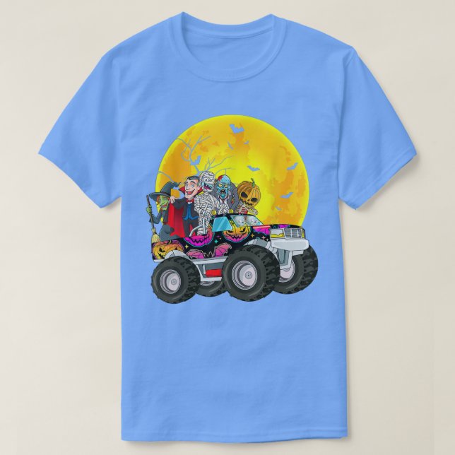 Halloween Skeleton Zombie Riding Monster Truck Vam T-Shirt (Design vorne)