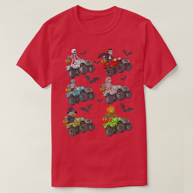 Halloween Skeleton Zombie Riding Monster Truck Vam T-Shirt (Design vorne)