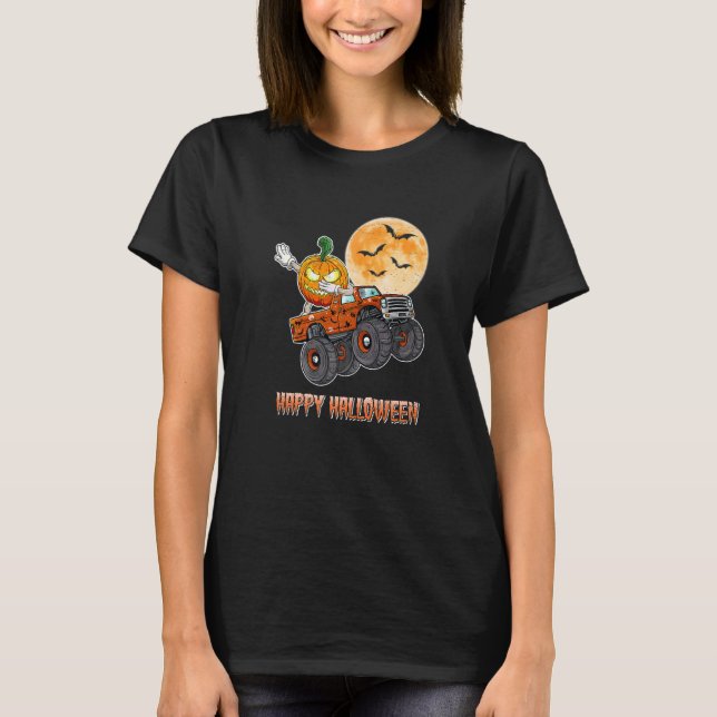 Halloween Skeleton Zombie Riding Monster Truck Vam T-Shirt (Vorderseite)