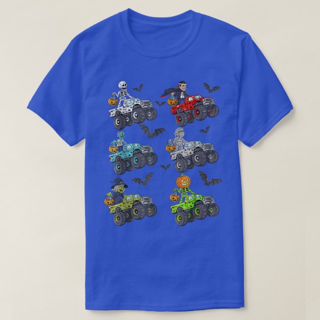 Halloween Skeleton Zombie Riding Monster Truck Vam T-Shirt (Design vorne)
