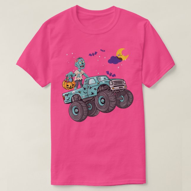 Halloween Skeleton Zombie Riding Monster Truck Vam T-Shirt (Design vorne)