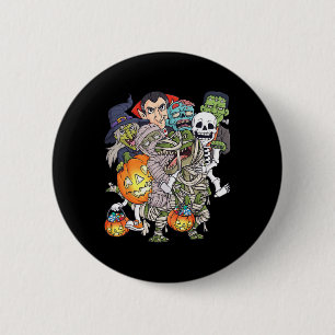 Halloween Skeleton Zombie Riding Mummy T Rex Funny Button