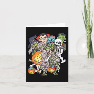 Halloween Skeleton Zombie Riding Mummy T Rex Funny Karte