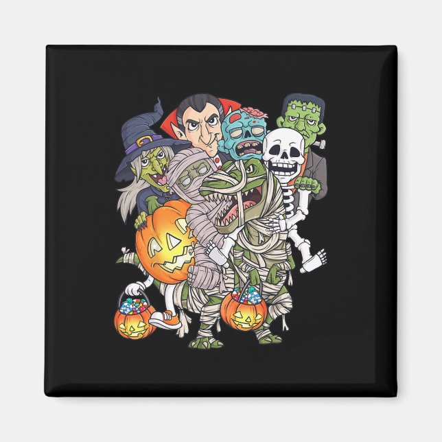 Halloween Skeleton Zombie Riding Mummy T Rex Funny Magnet (Vorne)