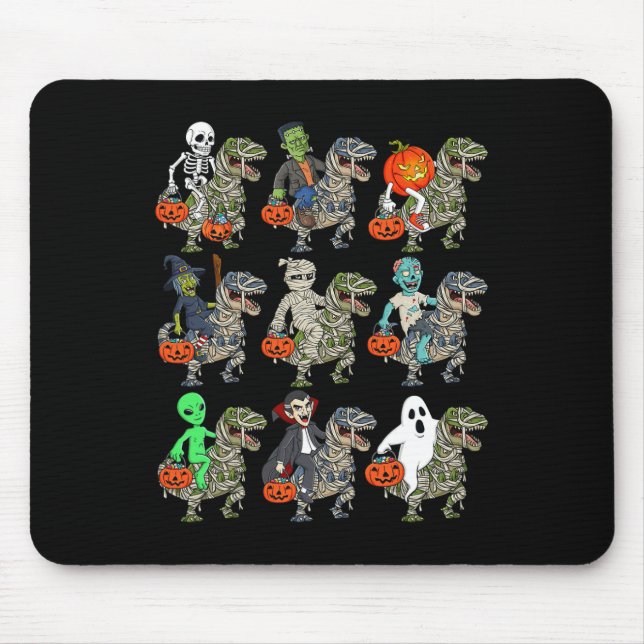 Halloween Skeleton Zombie Riding Mummy T Rex Vampi Mousepad (Vorne)