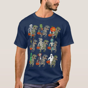 Halloween Skeleton Zombie Riding Mummy T Rex Vampi T-Shirt