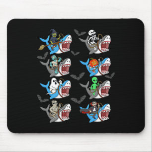 Halloween Skeleton Zombie Riding Shark Mummy Vampi Mousepad
