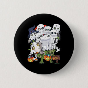 Halloween Skeleton Zombie Riding T Rex Funny Pumpk Button