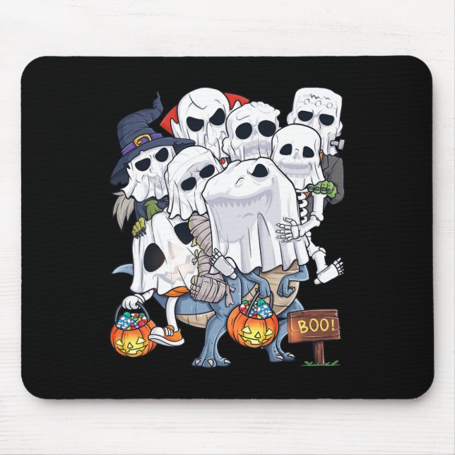 Halloween Skeleton Zombie Riding T Rex Funny Pumpk Mousepad (Vorne)