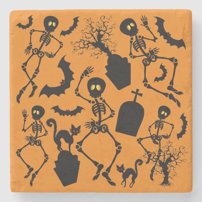 Halloween Skeletons Macabre Dance Steinuntersetzer (Vorderseite)
