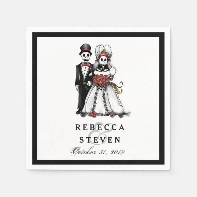 Halloween Skeletons Red Names Wedding Napkins Serviette (Vorderseite)