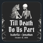 Halloween Skeletons Till Death Do Us Part Wedding Quadratischer Aufkleber<br><div class="desc">💀 Till Death Do Us Part Halloween Skeleton Wedding Square Sticker Add a spooky-chic seal to your love story! 🕸️🖤 This Till Death Do Us Part Square Wedding Sticker features a vintage skeleton couple and elegant gothic typography — perfect for Halloween weddings, gothic ceremonies, or alternative fall celebrations. Use these...</div>