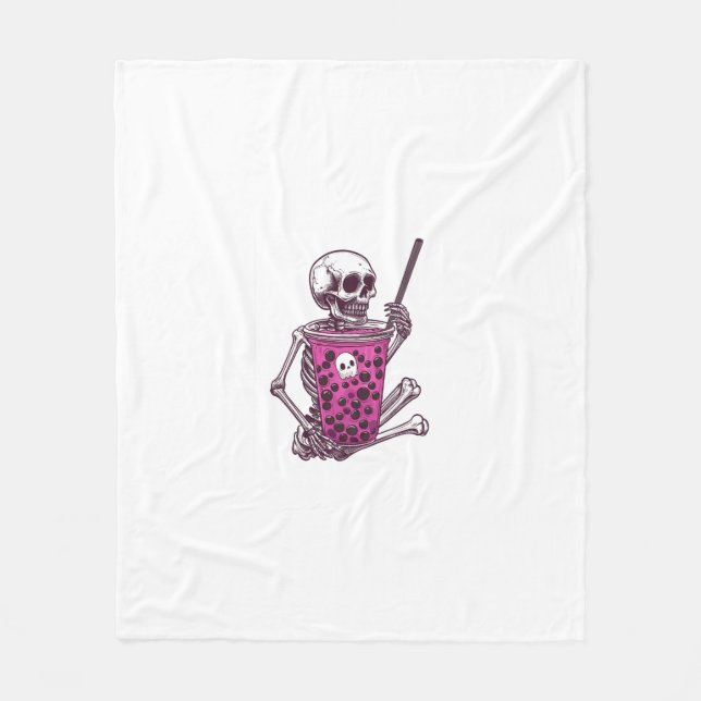 Halloween-Skelett-Bubble-Tea Fleecedecke (Vorderseite)