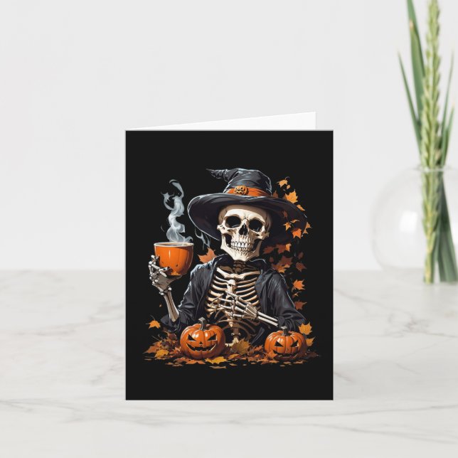 Halloween Skelett Drink Kaffee Horror für Frauen Karte (Vorderseite)