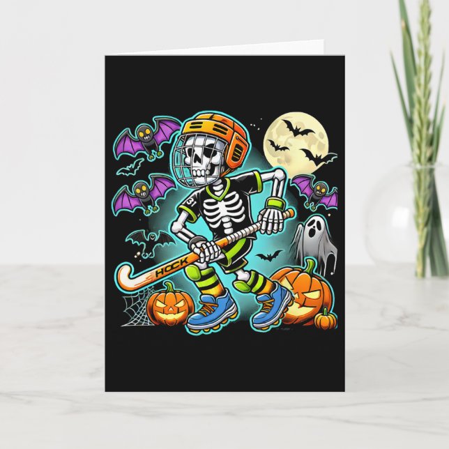 Halloween-Skelett-Feldhockey  Karte (Vorderseite)
