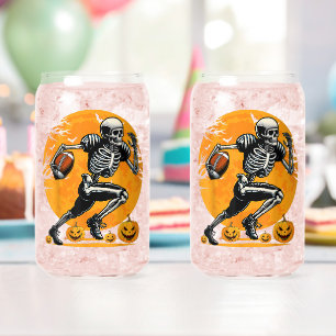 Halloween-Skelett-Fußballspieler läuft Dosenglas