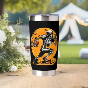 Halloween-Skelett-Fußballspieler läuft Thermobecher