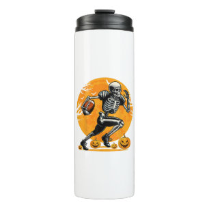 Halloween-Skelett-Fußballspieler läuft Thermosbecher