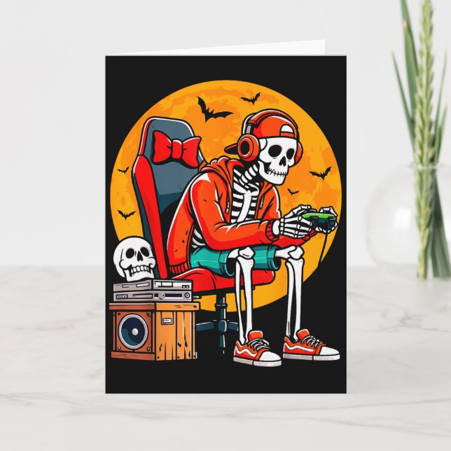 Halloween Skelett Gamer Lustiges Video Gaming Hall Karte (Vorderseite)